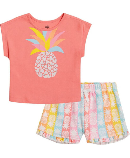 Комплект для девочек Kids Headquarters с футболкой с ананасами и шортами из французского махрового кружева, 2 шт.