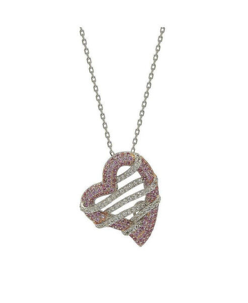 Pink Sapphire & Lab-Grown White Sapphire Wrapped Open Heart Love Pendant Necklace in Sterling Silver by Suzy Levian