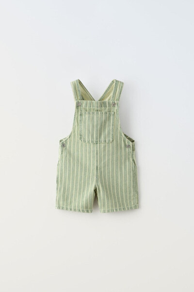 Striped denim short dungarees