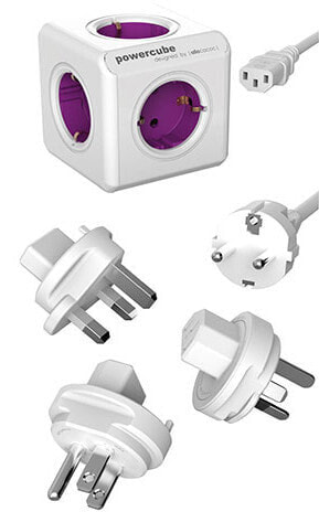 Allocacoc PowerCube ReWirable USB - 1 m - 4 AC outlet(s) - Type F - Purple,White - 6 A - White