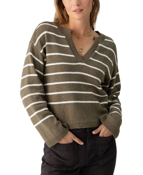 Women's Chill Vibes Striped Cotton Pullover Sweater