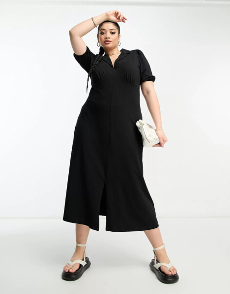 ASOS DESIGN Curve ultimate midi tea dress with collar in black