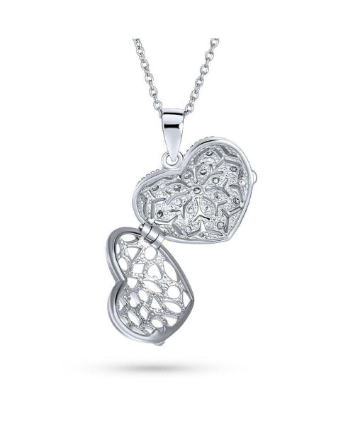 Filigree Flower Aromatherapy Essential Oil Perfume Diffuser Keepsake Photo Heart Shape Locket Pendant Necklace For Women Sterling Silver