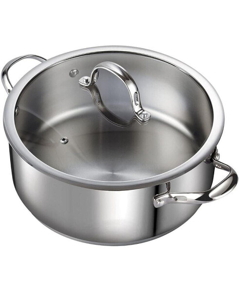 7-Quart Classic Stainless Steel Dutch Oven Casserole with Glass Lid, Silver