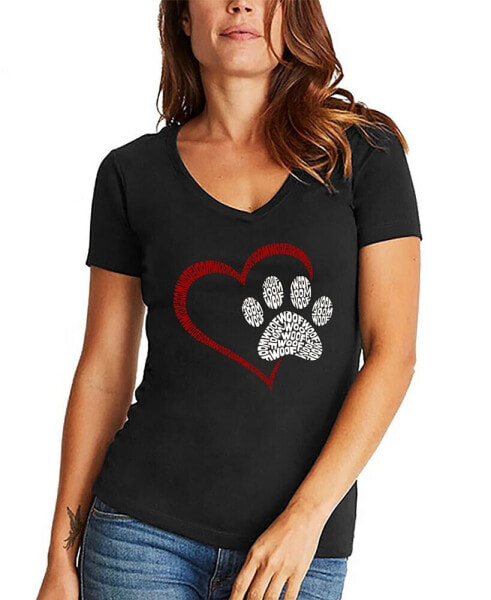 Women's Word Art Paw Heart V-Neck T-Shirt