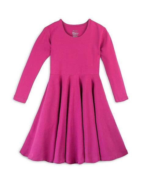 Girls Fair Trade Organic Cotton Solid 3/4 Sleeve Twirl Dress