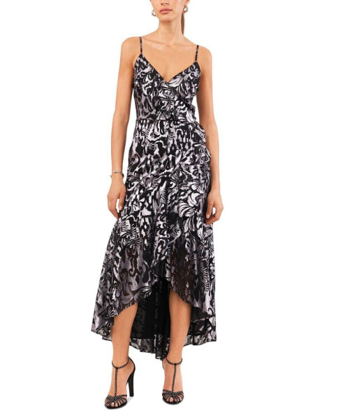 Women's V-Neck Sleeveless High-Low Ruffle-Trim Maxi Dress