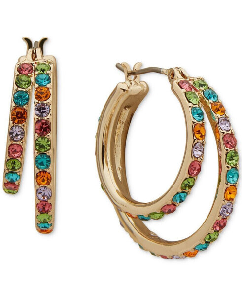 Gold-Tone Multi Stone Small Double Hoop Earrings, .9"