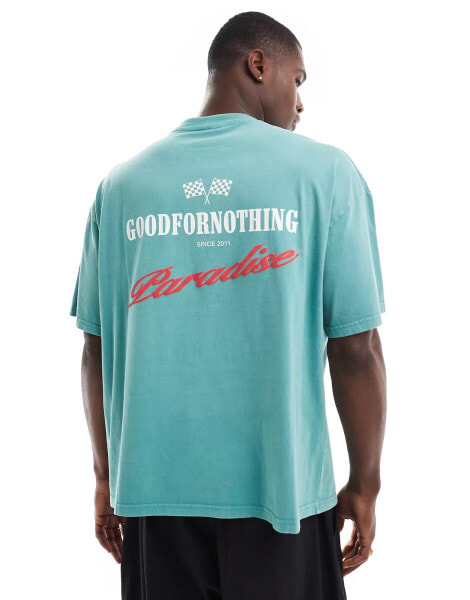 Good For Nothing oversized motor backprint t-shirt in blue