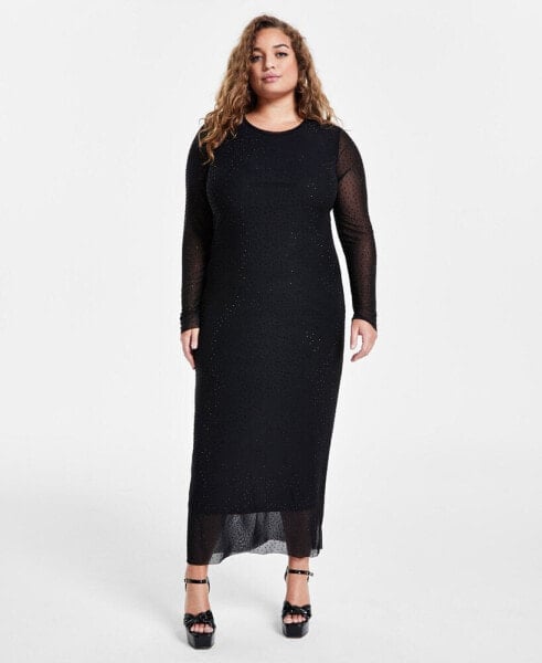 Trendy Plus Size Embellished Mesh Midi Dress, Created for Macy's