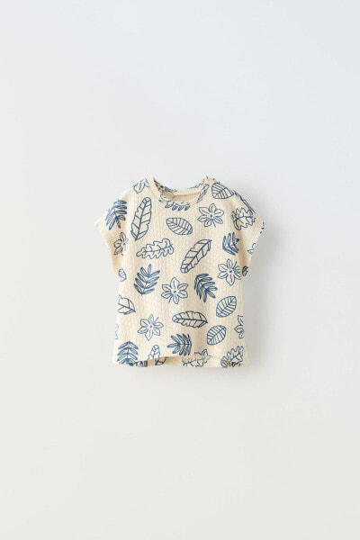 Leaf print knit t-shirt