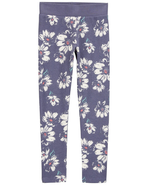 Kid Floral Ribbed Leggings - Floral 6-6X