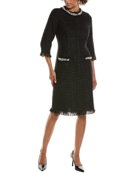 Teri Jon By Rickie Freeman Metallic Boucle Pearl Midi Dress Women's Black 4