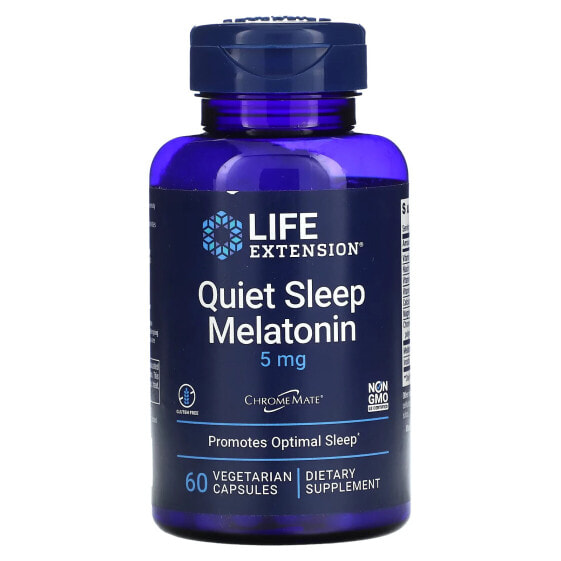 Life Extension, Quiet Sleep, мелатонин, 5 мг, 60 растительных капсул