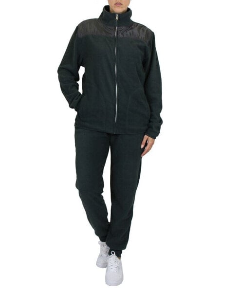 Women's Polar Fleece Sweatshirt Top Jogger Bottom Matching Set, 2 Piece