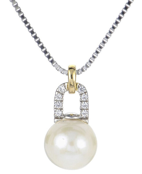 Macy's cultured Freshwater Pearl (8mm) & Lab-Created White Sapphire (1/20 ct. t.w.) 18" Pendant Necklace in Sterling Silver & Gold-Plate