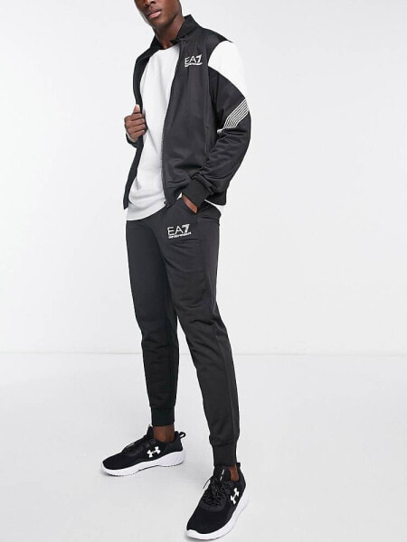 Armani EA7 funnel neck zip jacket and joggers tracksuit in black
