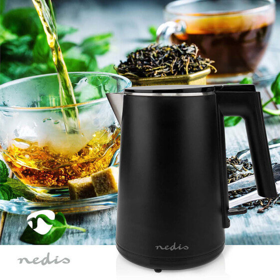 Электрический чайник Nedis Wasserkocher 1.0 л черный пластик поворот 360 градусов скрытый нагревательный элемент
