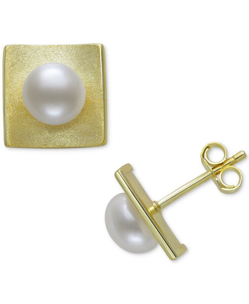 Cultured Freshwater Button Pearl (7-8mm) Square Stud Earrings in 14k Gold-Plated Sterling Silver