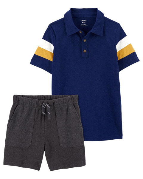 Kid 2-Piece Striped Polo Shirt & Pull-On All Terrain Shorts Set 5