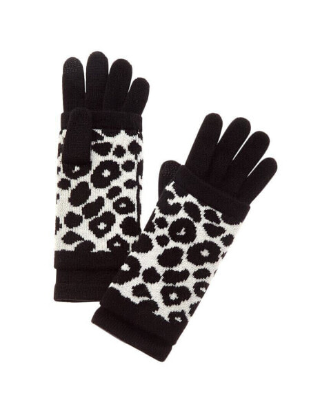 Hannah Rose Leopard Double-Faced Jacquard 3-In-1 Cashmere Tech Gloves Women's