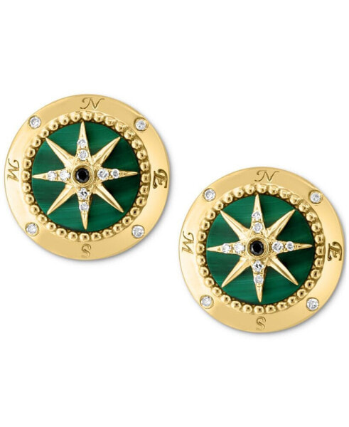 EFFY® Malachite & Diamond (1/10 ct. t.w.) North Star Stud Earrings in 14k Gold