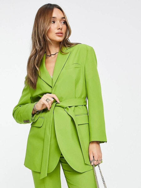 ASOS DESIGN belted suit blazer in olive