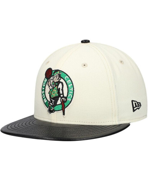 Men's White/Black Boston Celtics faux leather - Polyurethane Visor Two-Tone 59FIFTY Fitted Hat