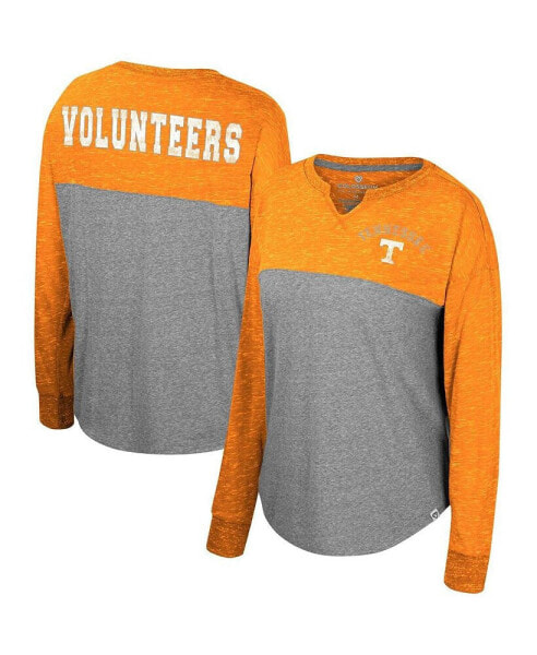 Women's Heather Gray, Tennessee Orange Distressed Tennessee Volunteers Jelly of the Month Oversized Tri-Blend Long Sleeve T-shirt