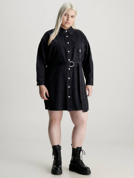 Calvin Klein Plus Size Denim Shirt Dress in denim