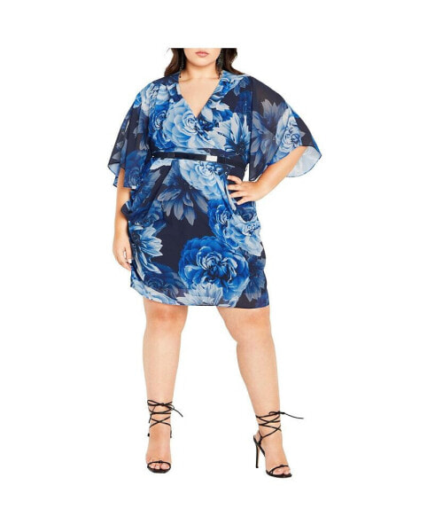 Plus Size Color Wrap Print Dress