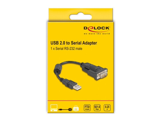 Delock 61549 - Black - 0.25 m - USB Type-A - RS-232 - Male - Male
