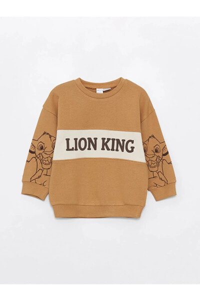 LCW baby Bisiklet Yaka Uzun Kollu Aslan Kral Baskılı Erkek Bebek Sweatshirt