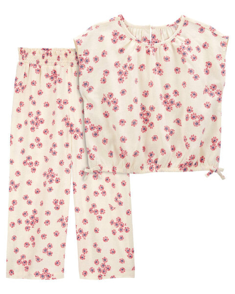 Kid 2-Piece Floral Linen Top & Flare Pants Set 4