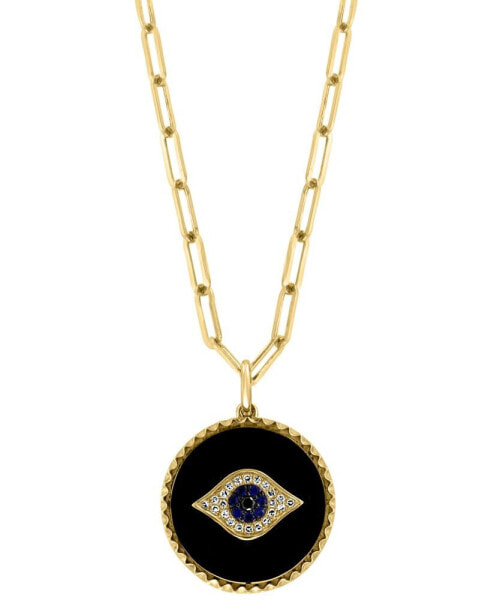EFFY® Onyx, Sapphire (1/20 ct. t.w.) & Diamond (1/10 ct. t.w.) Evil Eye 18" Pendant Necklace in 14k Gold