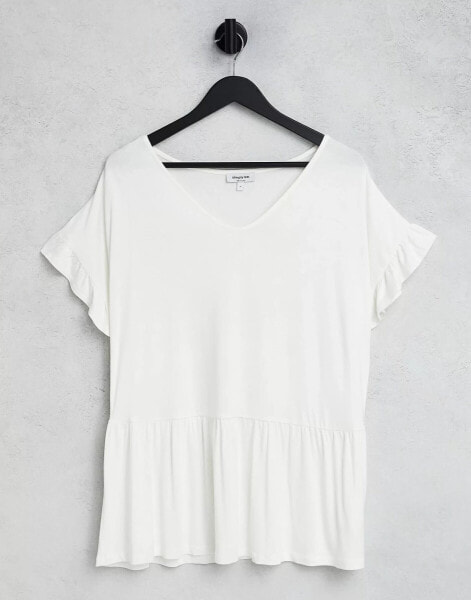 Simply Be frill sleeve top in white