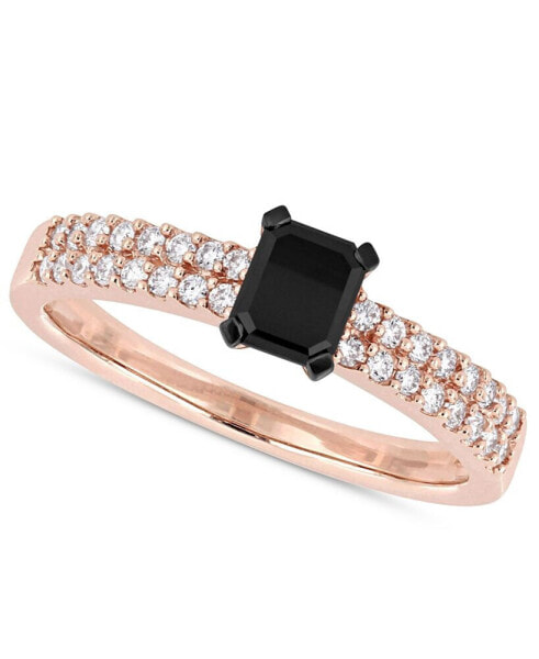 Кольцо Macy's Black & White Diamond Emerald-Cut Rose Gold