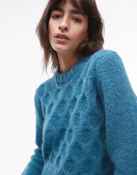 Topshop knitted cable stitch jumper in teal