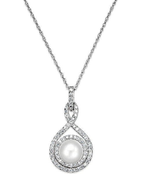 Macy's white Cultured Pearl (6-1/2mm) and Diamond (1/4 ct. t.w.) Pendant Necklace in 14k Gold