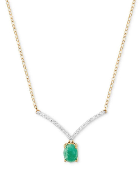 Macy's emerald (3/4 ct. t.w.) & Diamond (1/10 ct. t.w.) Chevron 17" Statement Necklace in 10k Gold