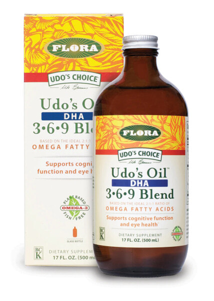 Flora Udo's Choice Udo's Oil 3 6 9 Blend DHA Омега 3 6 и 9 из льняного, кунжутного, кокосового и подсолнечного масел 500 мл