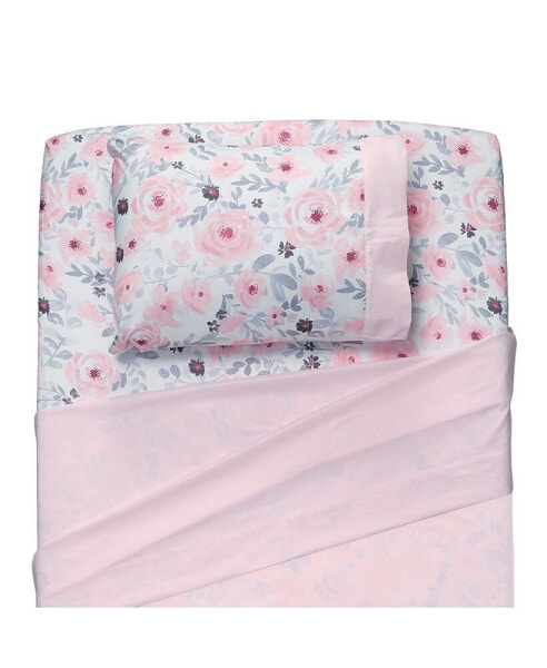 Blossom Watercolor Floral Twin Sheets and Pillowcase Set Twin