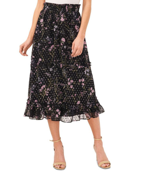 Юбка CeCe с цветочным принтом и смокингом в талии, модель "Tiered Midi Skirt"