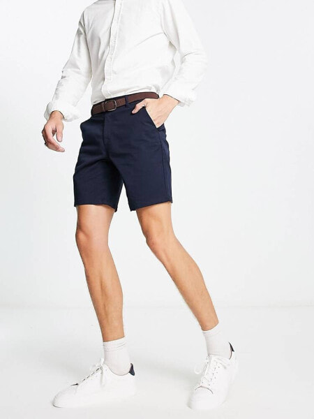River Island belted chino shorts in navy