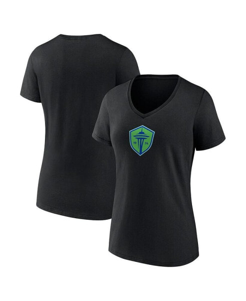 Women's Black Seattle Sounders FC Primary Logo V-Neck T-shirt