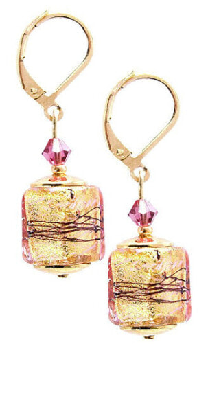 Luxury Glowing Desert earrings with 24 carat gold in Lampglas ECU13 pearls
