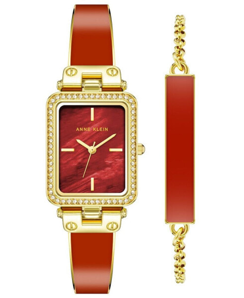 Women's Orange Enamel and Gold-Tone Alloy Bangle Watch Set 33.5mm