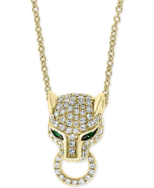 EFFY® Diamond (3/8 ct. t.w.) & Emerald (1/20 ct. t.w.) Panther 18" Pendant Necklace in 14k Gold