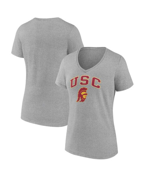 Women's Heather Gray USC Trojans Evergreen Campus V-Neck T-shirt