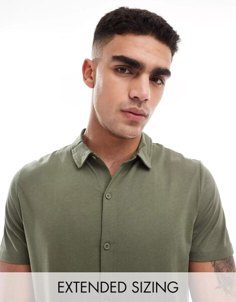 ASOS DESIGN jersey shirt in khaki